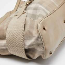 Pre Owned Burberry Beige House Check Canvas and Leather Large Parsons Bag