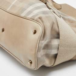 Pre Owned Burberry Beige House Check Canvas and Leather Large Parsons Bag