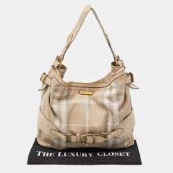 Pre Owned Burberry Beige House Check Canvas and Leather Large Parsons Bag
