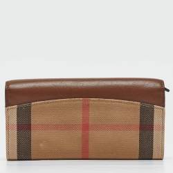 Burberry Brown/Beige House Check Canvas and Leather Flap Continental Wallet