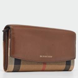 Burberry Brown/Beige House Check Canvas and Leather Flap Continental Wallet