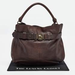 Pre Owned Burberry Dark Brown Leather Lambeth Hobo