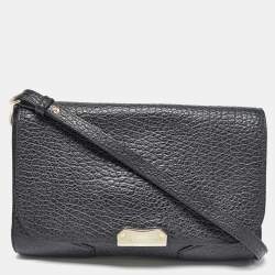 Pre Owned Burberry Black Grain Leather Heritage Crossbody Bag