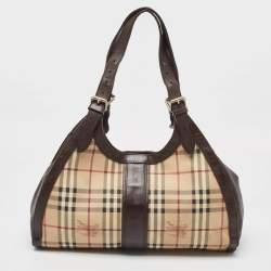 Burberry Brown/Beige Haymarket Check Coated Canvas Tassel Satchel