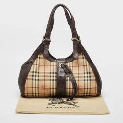 Burberry Brown/Beige Haymarket Check Coated Canvas Tassel Satchel