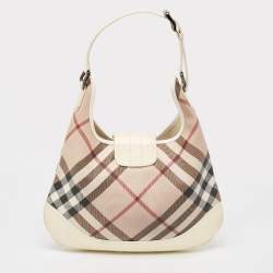 Burberry White/Beige Nova Check PVC and Patent Leather Brooke Hobo