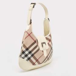 Burberry White/Beige Nova Check PVC and Patent Leather Brooke Hobo