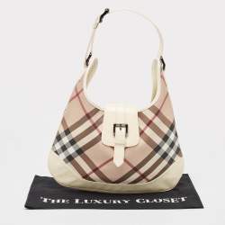 Burberry White/Beige Nova Check PVC and Patent Leather Brooke Hobo