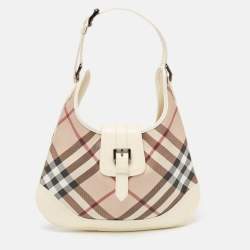 Burberry White/Beige Nova Check PVC and Patent Leather Brooke Hobo