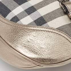 Pre Owned Burberry Grey Smoke Check Shimmer Fabric and Leather Brooke Hobo
