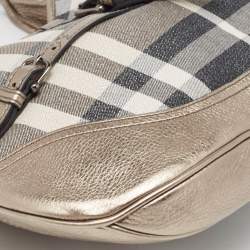 Pre Owned Burberry Grey Smoke Check Shimmer Fabric and Leather Brooke Hobo