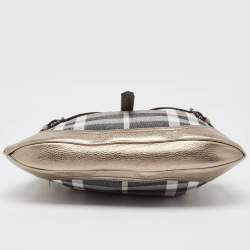 Pre Owned Burberry Grey Smoke Check Shimmer Fabric and Leather Brooke Hobo