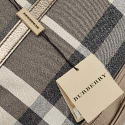 Pre Owned Burberry Grey Smoke Check Shimmer Fabric and Leather Brooke Hobo