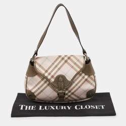 Pre Owned Burberry Pink/Metallic House Check PVC and Leather Buckle Flap Hobo