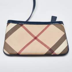 Pre Owned Burberry Beige/Blue Nova Check PVC and Patent Leather Shopper Tote