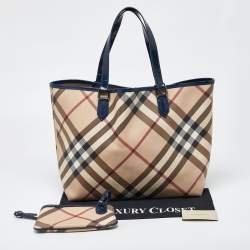 Pre Owned Burberry Beige/Blue Nova Check PVC and Patent Leather Shopper Tote