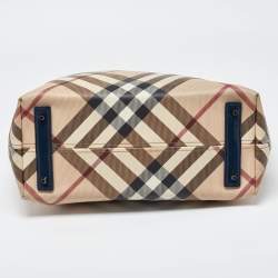 Pre Owned Burberry Beige/Blue Nova Check PVC and Patent Leather Shopper Tote