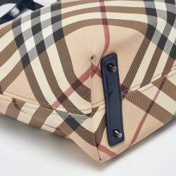 Pre Owned Burberry Beige/Blue Nova Check PVC and Patent Leather Shopper Tote