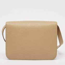 Pre Owned Burberry Beige Grain Leather Medium TB Shoulder Bag