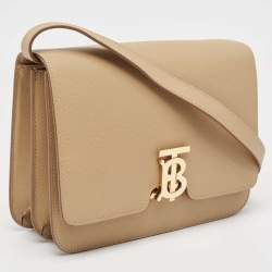 Pre Owned Burberry Beige Grain Leather Medium TB Shoulder Bag