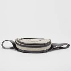 Pre Owned Burberry Black/White Canvas and Leather Small Olympia Bumbag