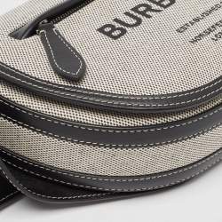 Pre Owned Burberry Black/White Canvas and Leather Small Olympia Bumbag