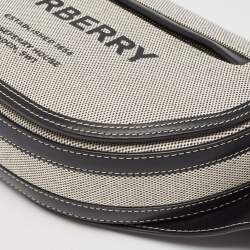 Pre Owned Burberry Black/White Canvas and Leather Small Olympia Bumbag