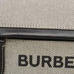 Pre Owned Burberry Black/White Canvas and Leather Small Olympia Bumbag