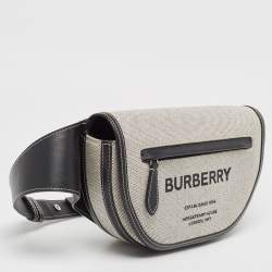 Pre Owned Burberry Black/White Canvas and Leather Small Olympia Bumbag