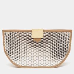 Burberry Beige Satin Studded Olympia Clutch