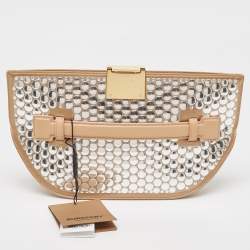 Burberry Beige Satin Studded Olympia Clutch