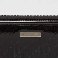 Pre Owned Burberry Black House Check Embossed Patent Leather Zip Continental Wallet