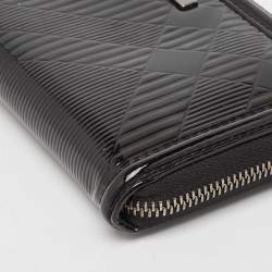 Pre Owned Burberry Black House Check Embossed Patent Leather Zip Continental Wallet