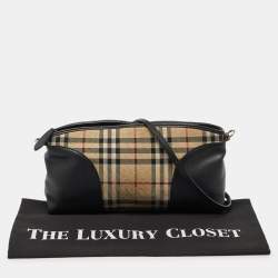 مملوكة مسبقًا حقيبة كتف بربري شيشيستير كانفاس هورسفيري تشيك وجلد بني صغيرة