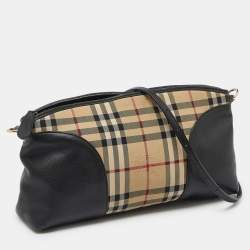 مملوكة مسبقًا حقيبة كتف بربري شيشيستير كانفاس هورسفيري تشيك وجلد بني صغيرة