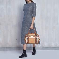 Pre Owned حقيبة بربري بولينغ أورشيد جلد وكانفاس كاروهات هاوس أسود / بيج