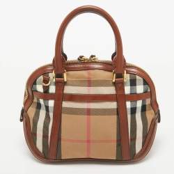 Pre Owned حقيبة بربري بولينغ أورشيد جلد وكانفاس كاروهات هاوس أسود / بيج