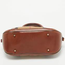 Pre Owned حقيبة بربري بولينغ أورشيد جلد وكانفاس كاروهات هاوس أسود / بيج