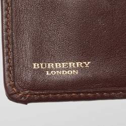 Burberry Brown/Beige Haymarket Check Coated Canvas and Leather Buckle Flap Compact Wallet
