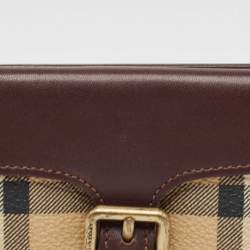 Burberry Brown/Beige Haymarket Check Coated Canvas and Leather Buckle Flap Compact Wallet