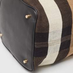 Pre Owned Burberry Black/Beige House Check Canvas and Leather Ashby Hobo