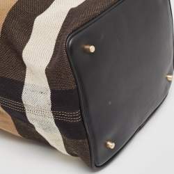 Pre Owned Burberry Black/Beige House Check Canvas and Leather Ashby Hobo