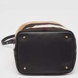 Pre Owned Burberry Black/Beige House Check Canvas and Leather Ashby Hobo