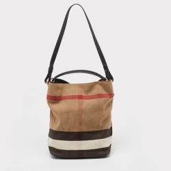 Pre Owned Burberry Black/Beige House Check Canvas and Leather Ashby Hobo