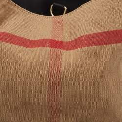 Pre Owned Burberry Black/Beige House Check Canvas and Leather Ashby Hobo