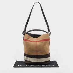 Pre Owned Burberry Black/Beige House Check Canvas and Leather Ashby Hobo
