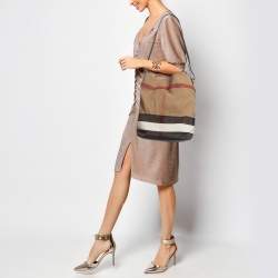 Pre Owned Burberry Black/Beige House Check Canvas and Leather Ashby Hobo