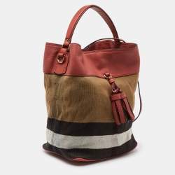 Pre Owned Burberry Multicolor Exploded Check Canvas and Leather Ashby Tassel Bag