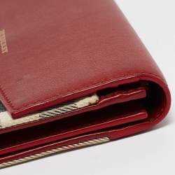 Pre Owned Burberry Red/Beige House Check Fabric and Leather Flap Continental Wallet