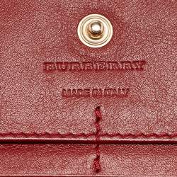 Pre Owned Burberry Red/Beige House Check Fabric and Leather Flap Continental Wallet